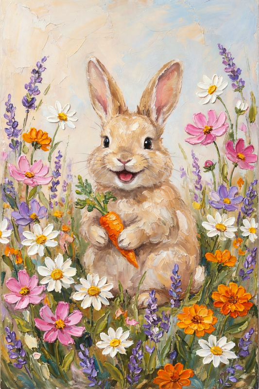 Spring Rabbit Meadow Painting