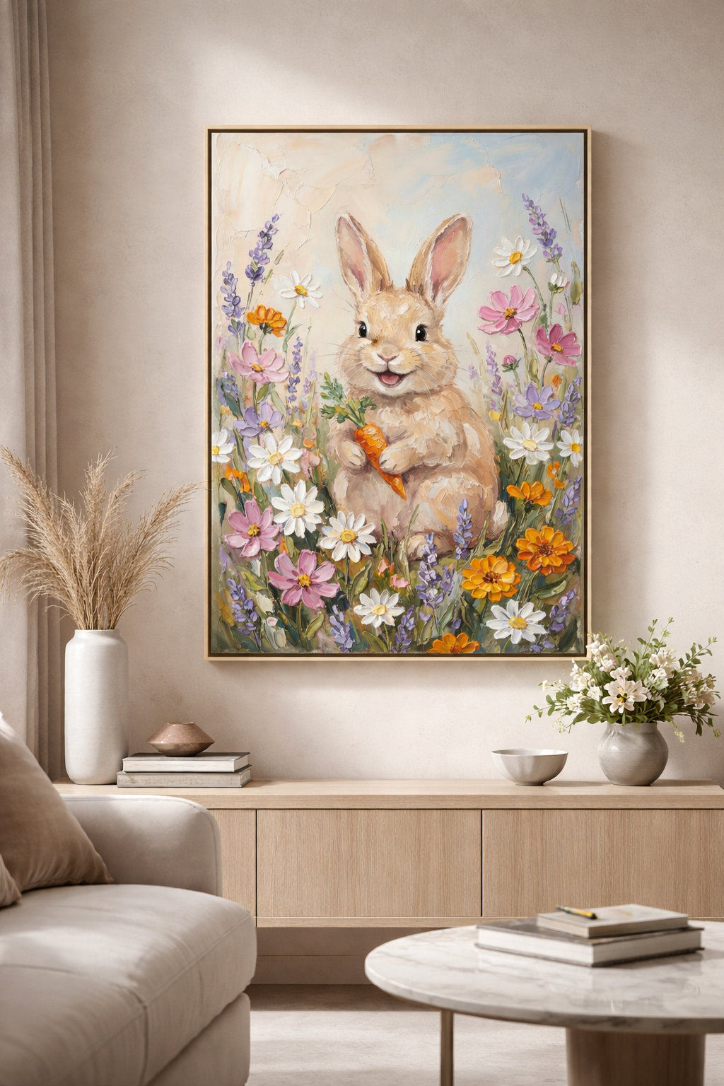 Spring Rabbit Meadow Painting
