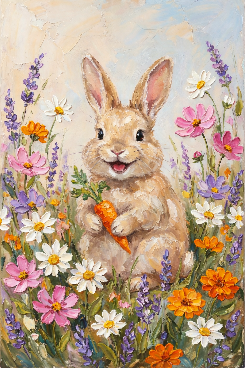 Spring Rabbit Meadow Painting