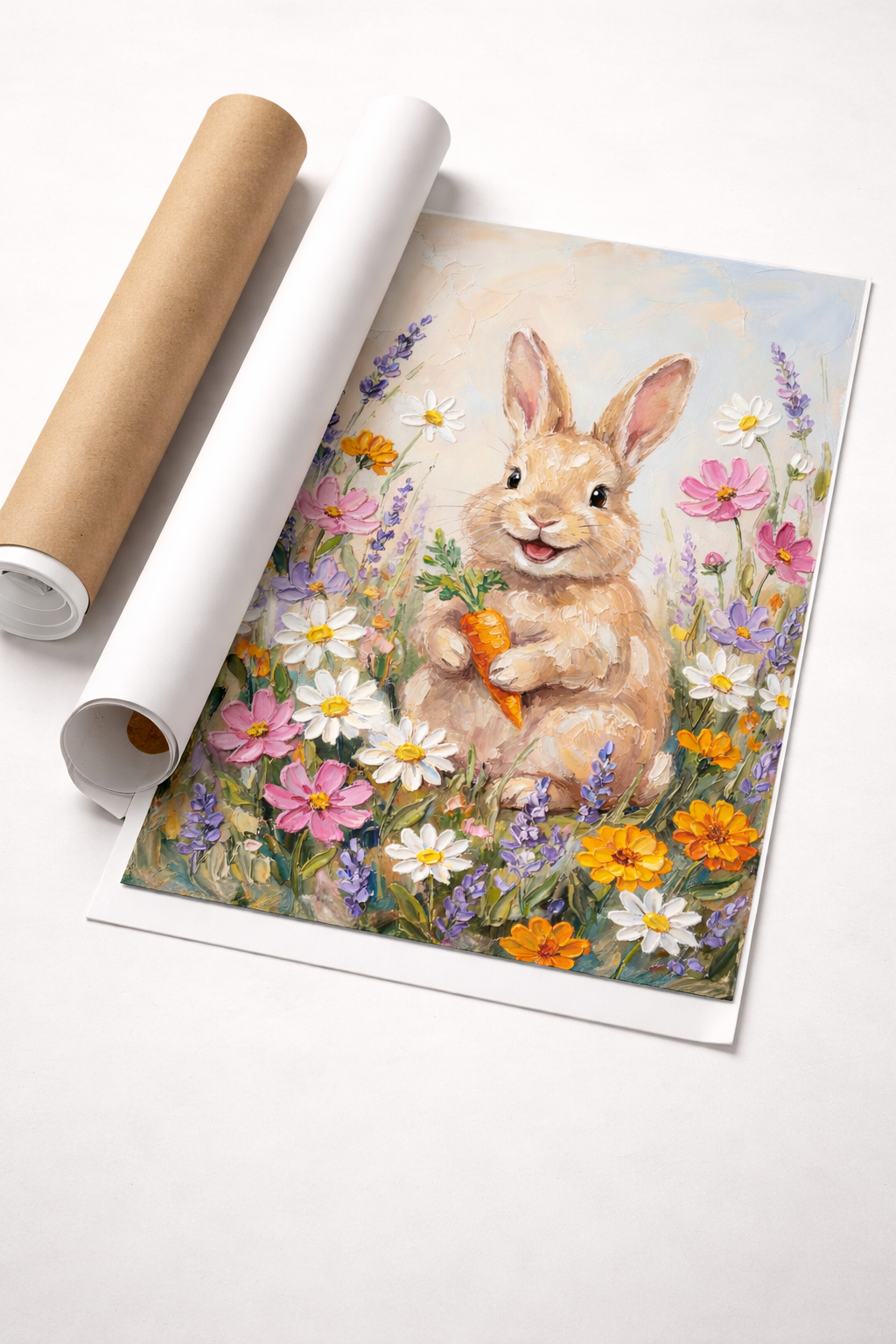Spring Rabbit Meadow Painting