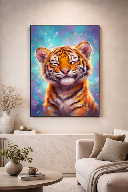 Serenity in Stripes – Premium Tiger Cub Canvas Art