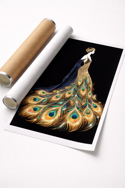 Opulent Peacock Gown Wall Art