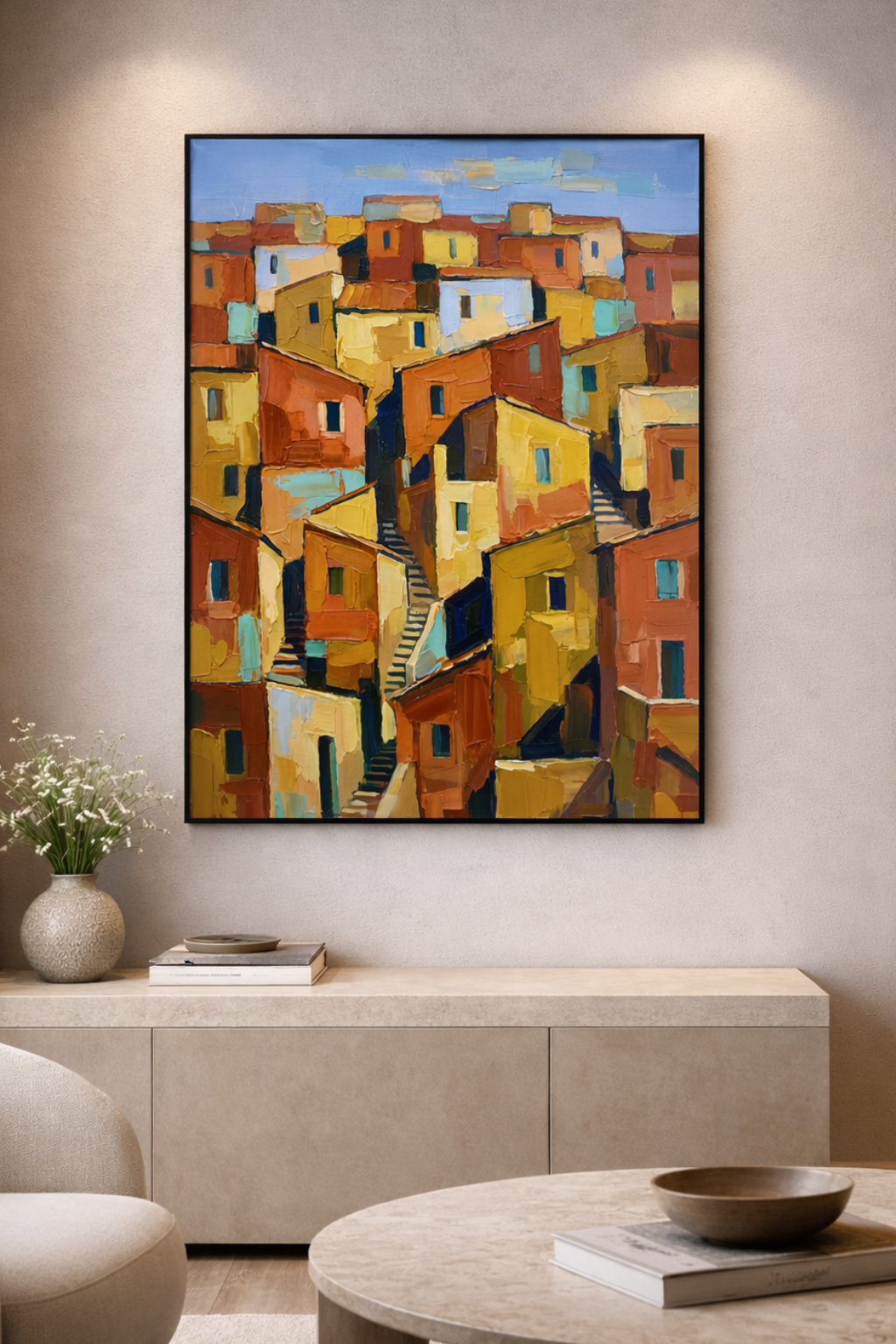 Colorful Mediterranean Village Artwork