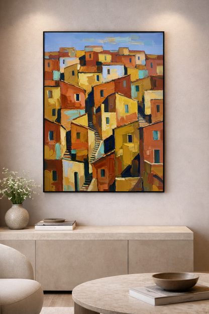 Colorful Mediterranean Village Artwork