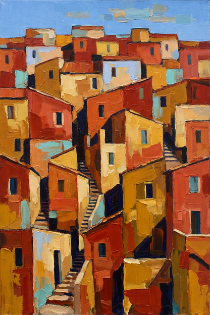 Colorful Mediterranean Village Artwork