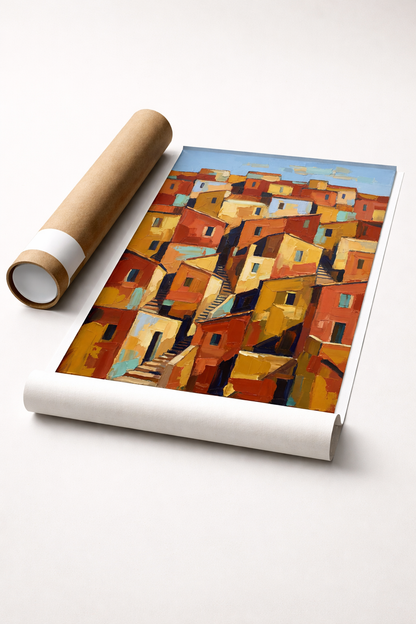 Colorful Mediterranean Village Artwork