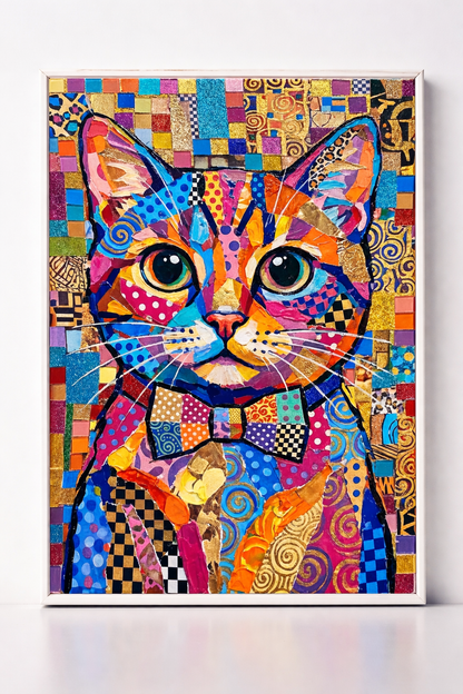 Colorful Patchwork Cat Portrait