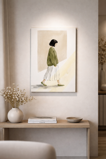 Minimalist Woman Walking Artwork