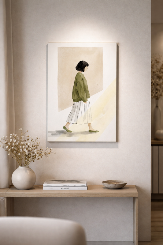 Minimalist Woman Walking Artwork