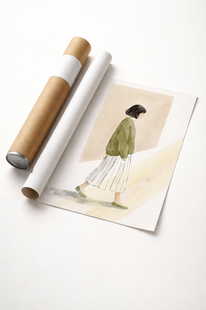 Minimalist Woman Walking Artwork