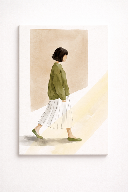 Minimalist Woman Walking Artwork