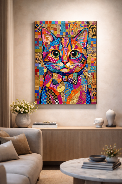 Colorful Patchwork Cat Portrait