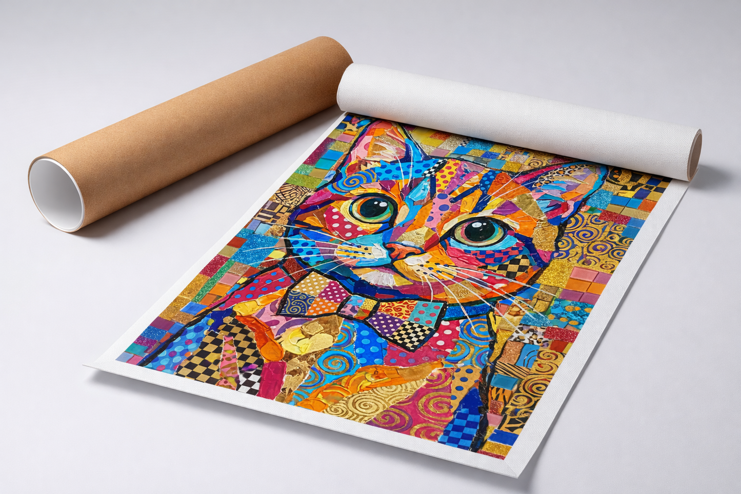 Colorful Patchwork Cat Portrait