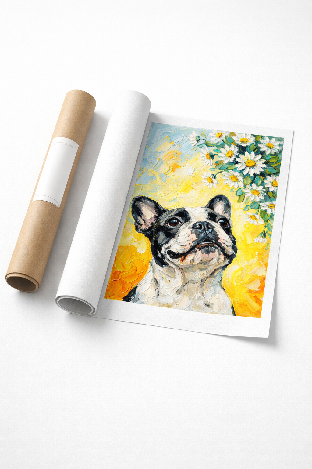 Happy Bulldog Under Daisies