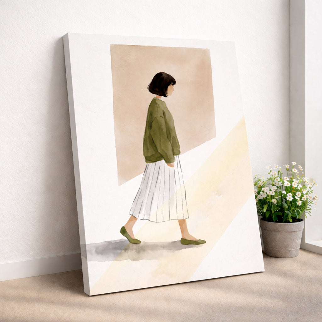 Minimalist Woman Walking Artwork