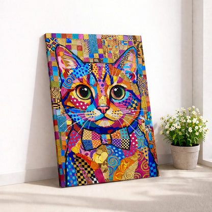 Colorful Patchwork Cat Portrait