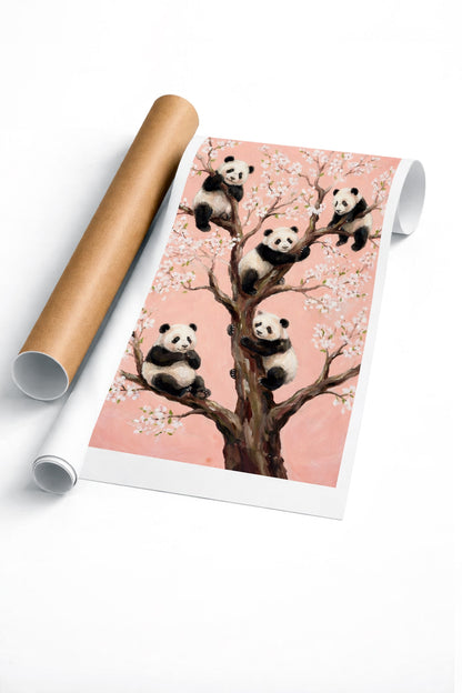 Cute Panda Blossom Tree Wall Art