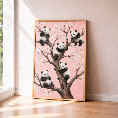 Cute Panda Blossom Tree Wall Art