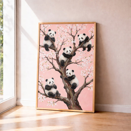 Cute Panda Blossom Tree Wall Art