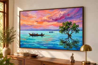Tranquil Lakeside Sunset Wall Art
