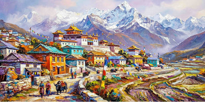 Serene Himalayan Village Landscape Wall Art